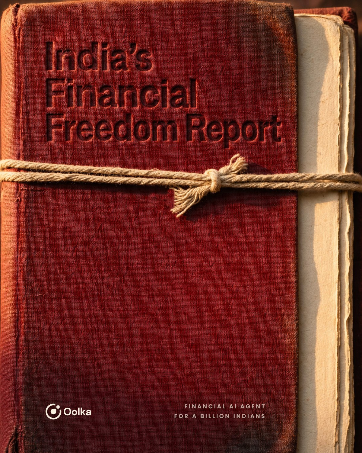 Cloth-bound cover of the report, tied with string, the title debossed into red fabric.